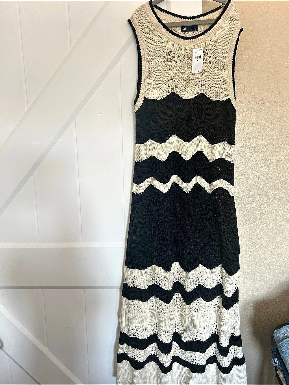 Gap Crochet Midi Sweater Dress Black & Cream Size Small